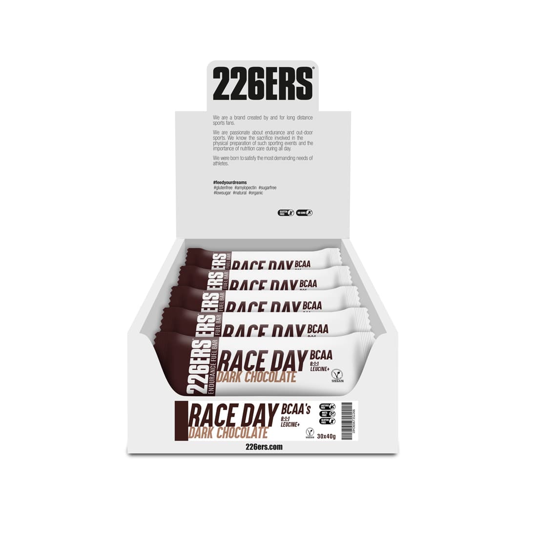 Веганский энергетический батончик Race day с BCAA "ТЕМНЫЙ ШОКОЛАД" (40гр / BOX - 30) |226ERS|
